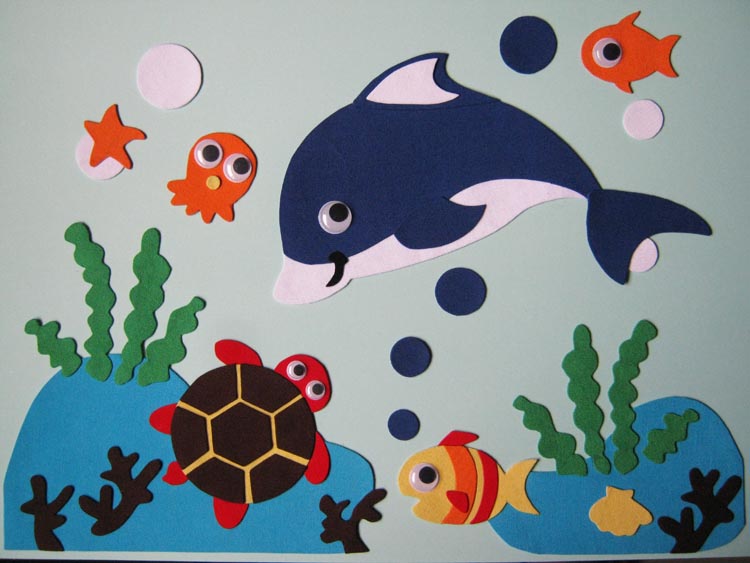 思语免剪模板布贴画材料包diy幼儿园亲子布艺手工动物-海底世界