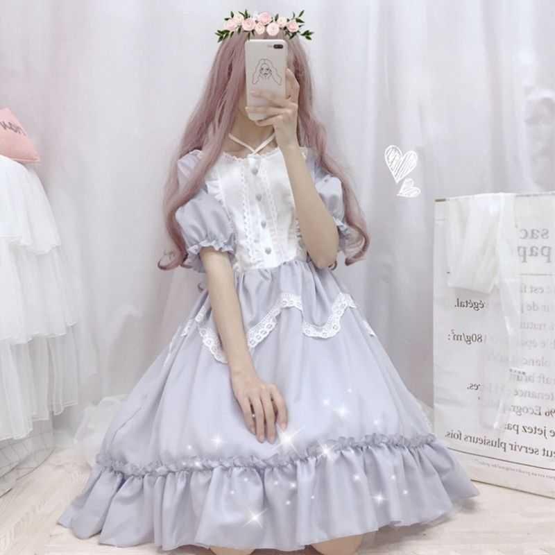lolita裙子lo娘裙蓬蓬裙洛丽塔大码茶话会仙女茶会高腰黑暗花嫁
