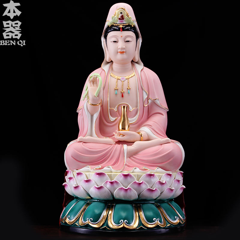 观音佛像家用供奉德化陶瓷摆件12吋至18吋坐莲杨柳观世音菩萨佛像