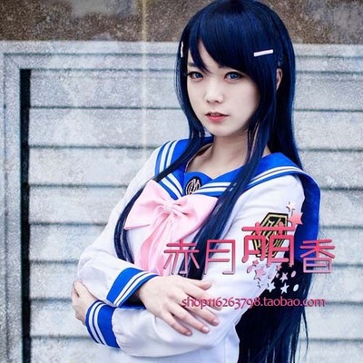 taobao agent Cosplay wig nine-tailed demon fox Ahri/Ahri dance garden Sayaka blue black 100CM long straight hair