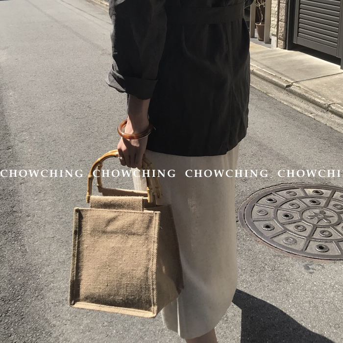 chowching 韩国东大门 ins同款编织麻布包 韩风chic凹造型竹环包