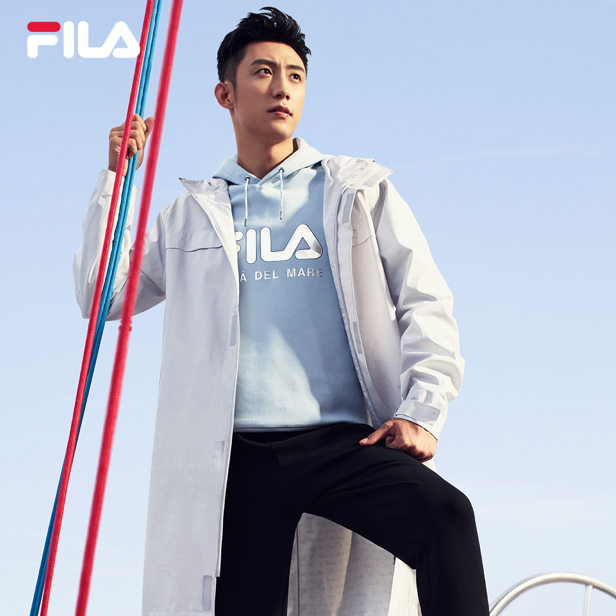 fila 斐乐官方 黄景瑜同款2020春季新款风衣夹克中长款梭织外套男