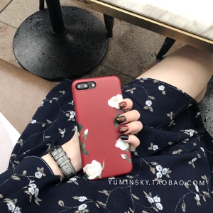 文艺酒红白色玫瑰花苹果7手机壳iPhone6splus全包防摔黑边软壳X8苹果手机壳