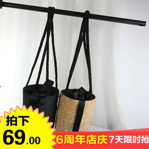 2017新款蝴蝶结水桶包单肩编织草编包沙滩包日韩范女包草编包