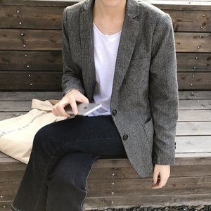 PEGGY定制 洋气又斯文的黑灰细条格子 百搭短款翻领小西装外套女女士西装