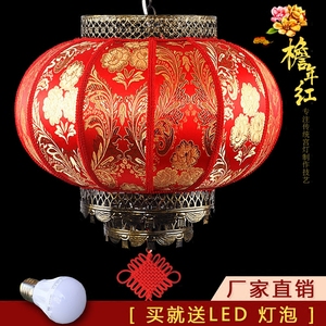中式仿古户外防水圆形羊皮吊灯笼中秋喜庆酒店茶楼阳台大红灯笼大红灯笼