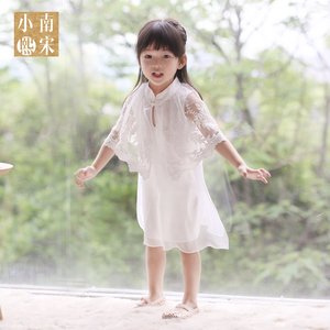 改良中式旗袍儿童蕾丝长裙真丝皱新品包邮女童高品古筝表演出服夏儿童旗袍