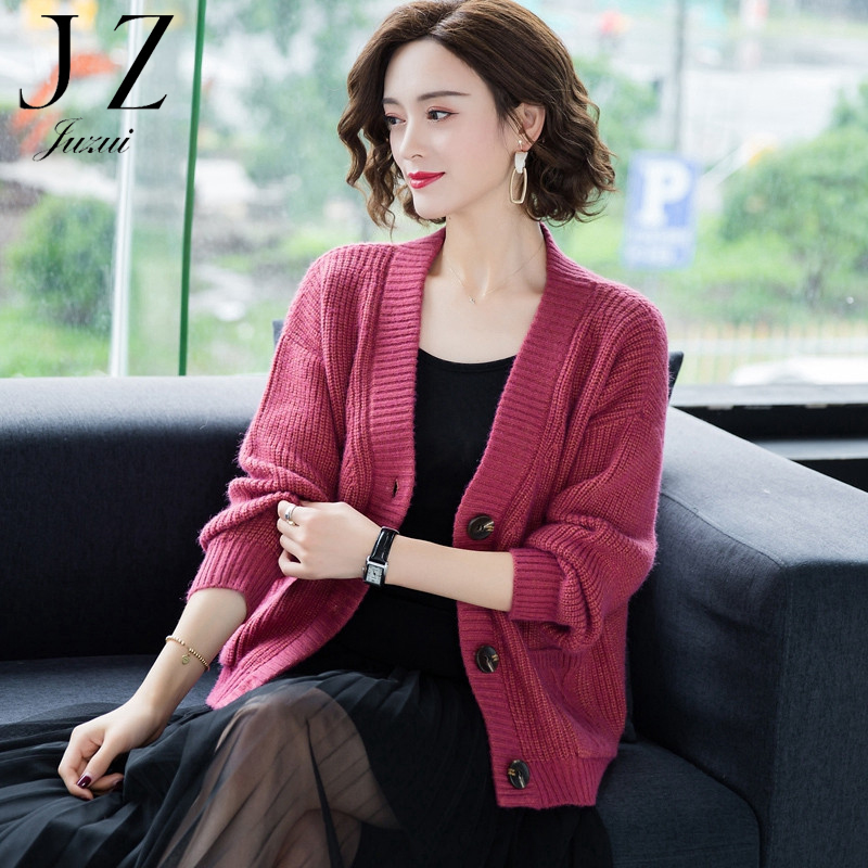 玖姿女装清仓折扣羊绒开衫女短款2020春装新款羊毛衫宽松毛衣外套