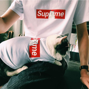 supreme宠物潮牌春夏狗狗亲子装薄款猫咪T恤法斗泰迪小狗幼犬衣服法斗服装
