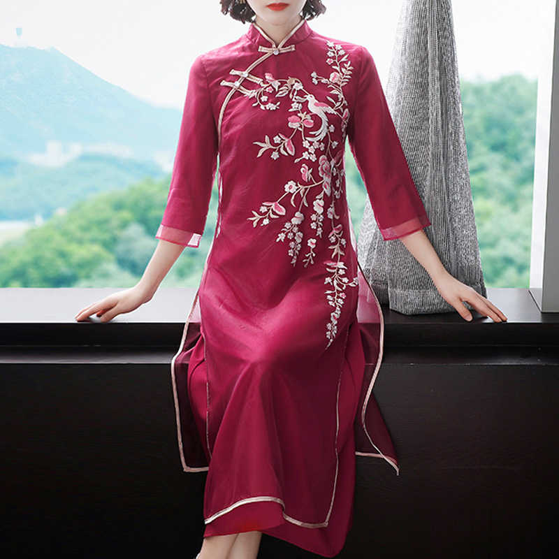 嫁女儿参加婚礼妈妈礼服50岁高贵旗袍洋气显瘦中年女气质复古高雅