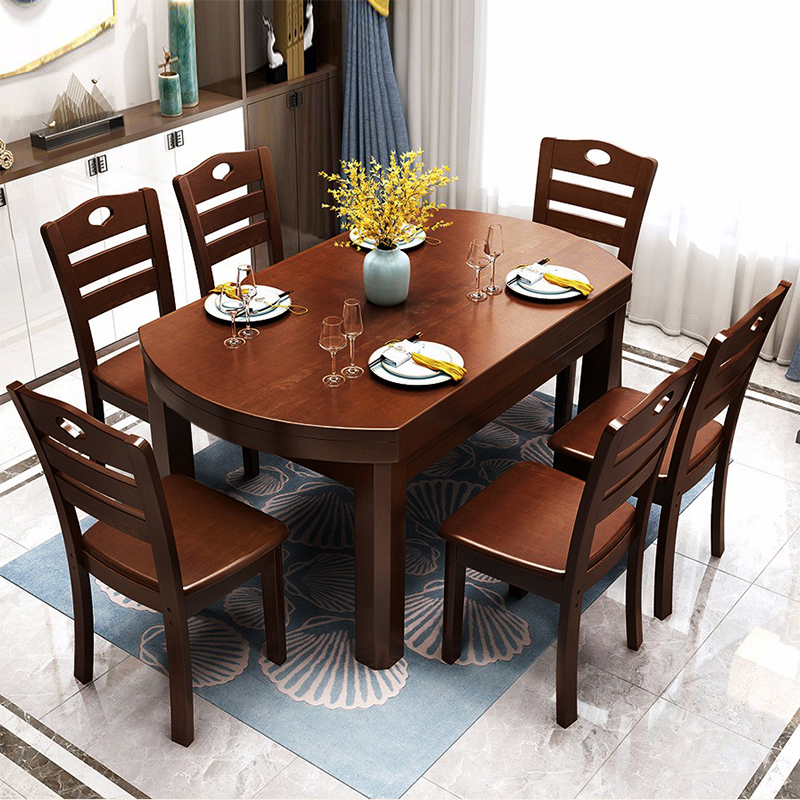 餐桌全实木餐桌椅组合可伸缩折叠方圆现代简约小户型吃饭桌子家用