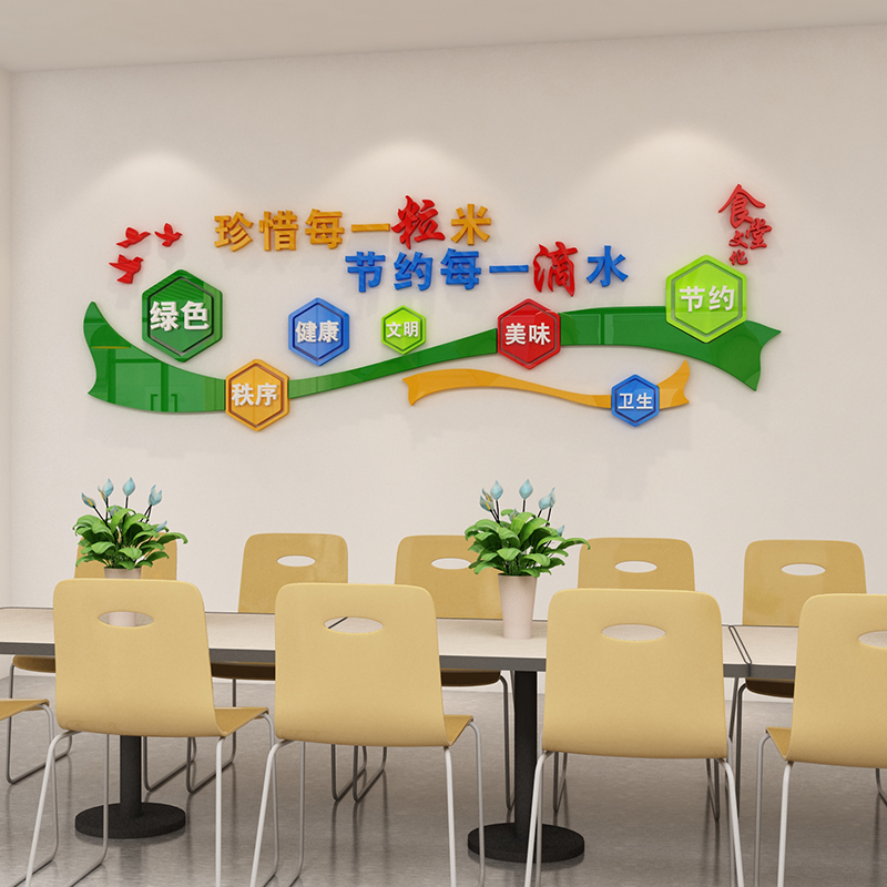 公司食堂文化背景墙贴画3d立体员工餐厅墙面装饰学校饭堂文明标语