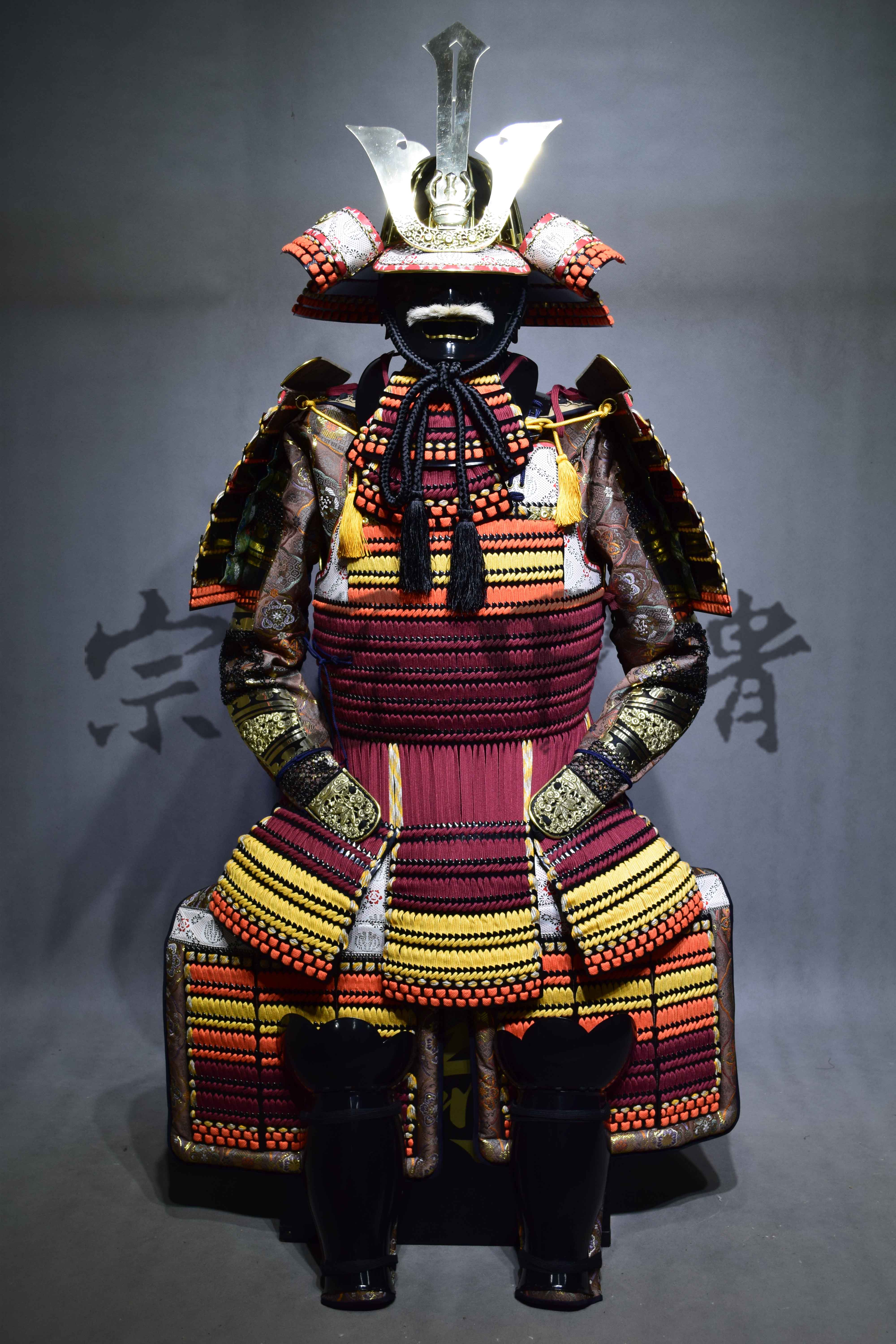 日本武士盔甲-18间覆轮筋兜色色威复古调具足-真人可穿-宗匠甲胄