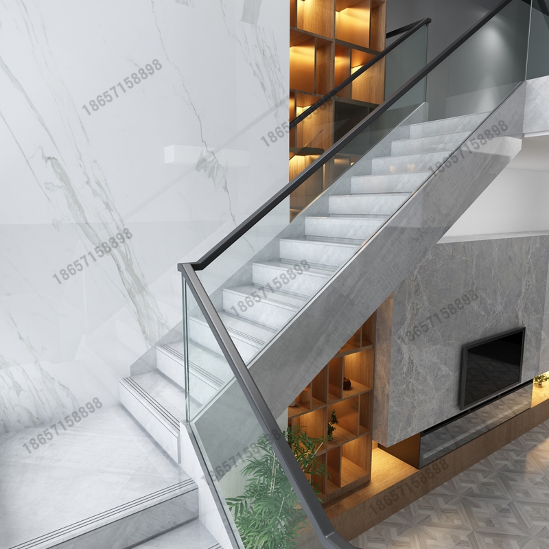杭州玻璃楼梯扶手无框钢化玻璃实木扶手简约现代楼梯玻璃扶手栏杆
