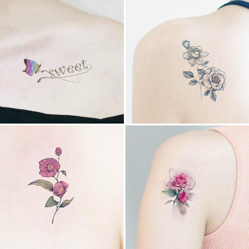 纹身图案锁骨男女性感玫瑰花纹身贴防水女持久网红款贴画韩国仿真