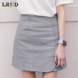 LRUD2017春装新款女装裙子潮韩版高腰短裙女格子A字裙百搭半身裙半身裙