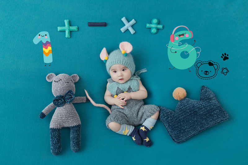 新款针织老鼠宝宝主题服装道具百天照摄影服百日照道具儿童摄影服