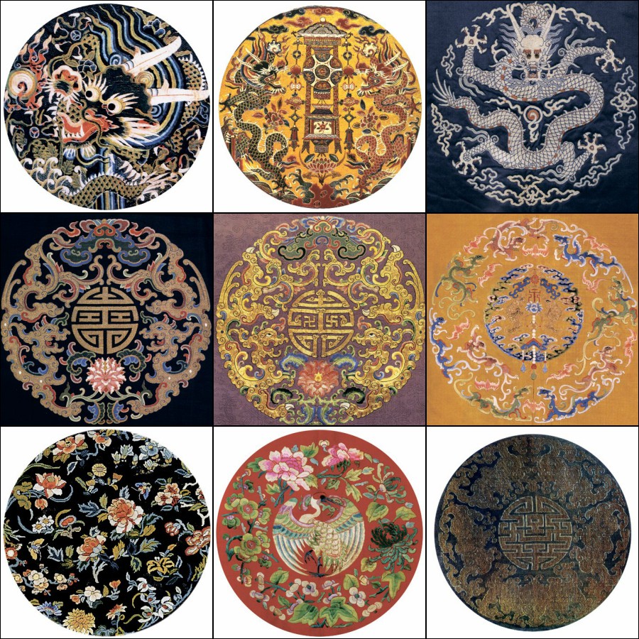 创意中国古典服装民间刺绣古代龙纹凤纹仙鹤图案传统服饰纹样素材