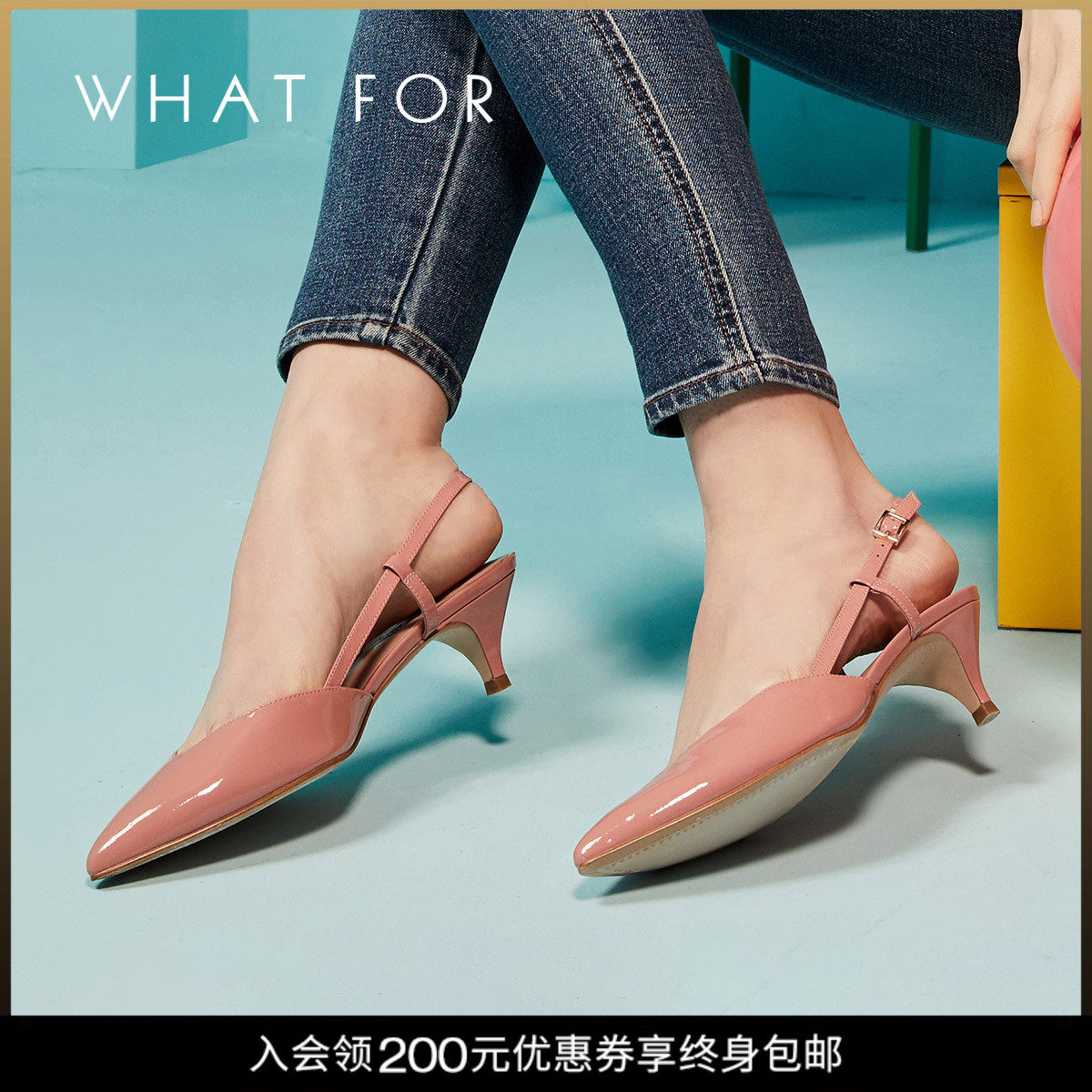 what for2019夏季新款半凉鞋女性感尖头中跟鞋玛丽珍搭扣猫跟单鞋