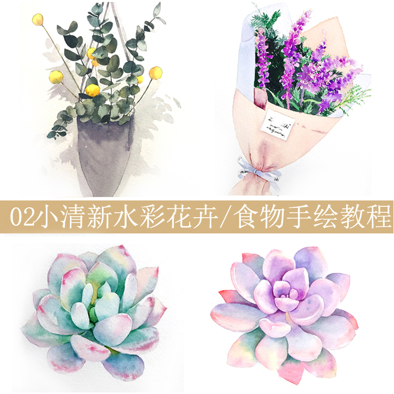 文艺清新写实水彩花卉手绘教程水彩多肉水彩食物水彩临摹素材d101