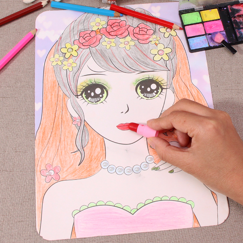 公主涂色书儿童美少女图画换装画画套装3-6-10岁女孩化妆上色玩具