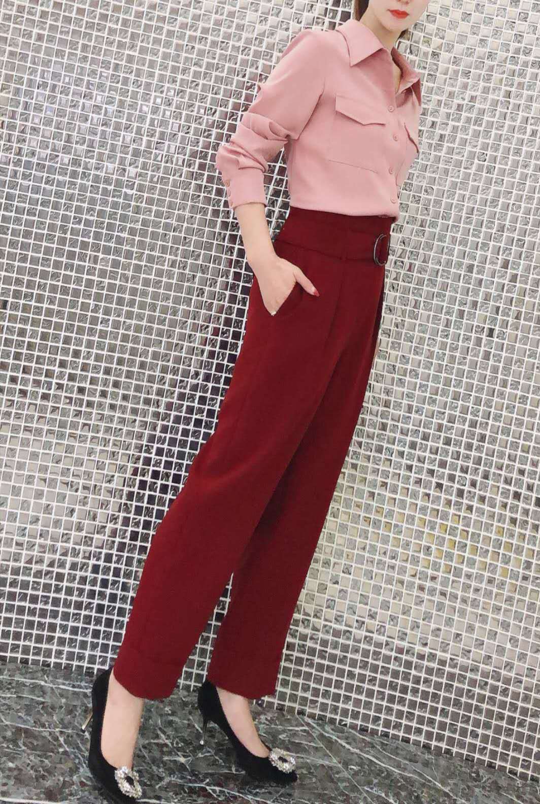 姚领女装专柜正品新款酒红色裤子811314033粉红色衬衣832314353
