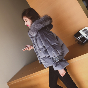 chic棉服女短款冬季韩版大毛领连帽面包服丝绒原宿加厚棉衣外套面包服女