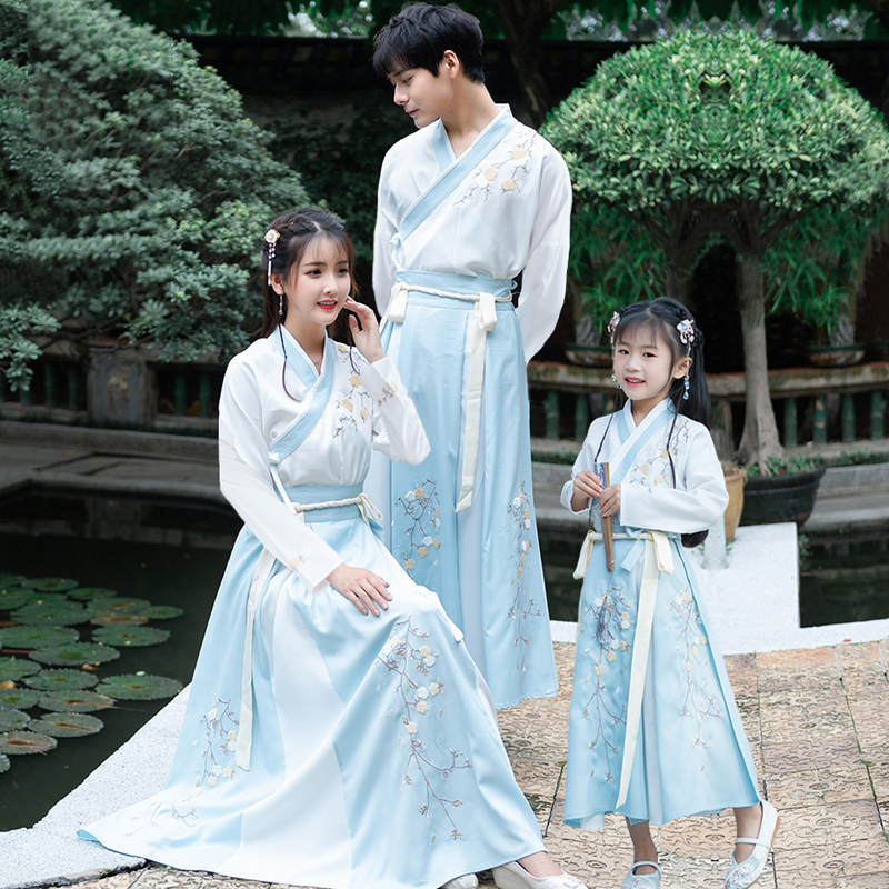 亲子装古装一家三口汉服中国风古风改良襦裙春夏母女装连衣裙飘逸