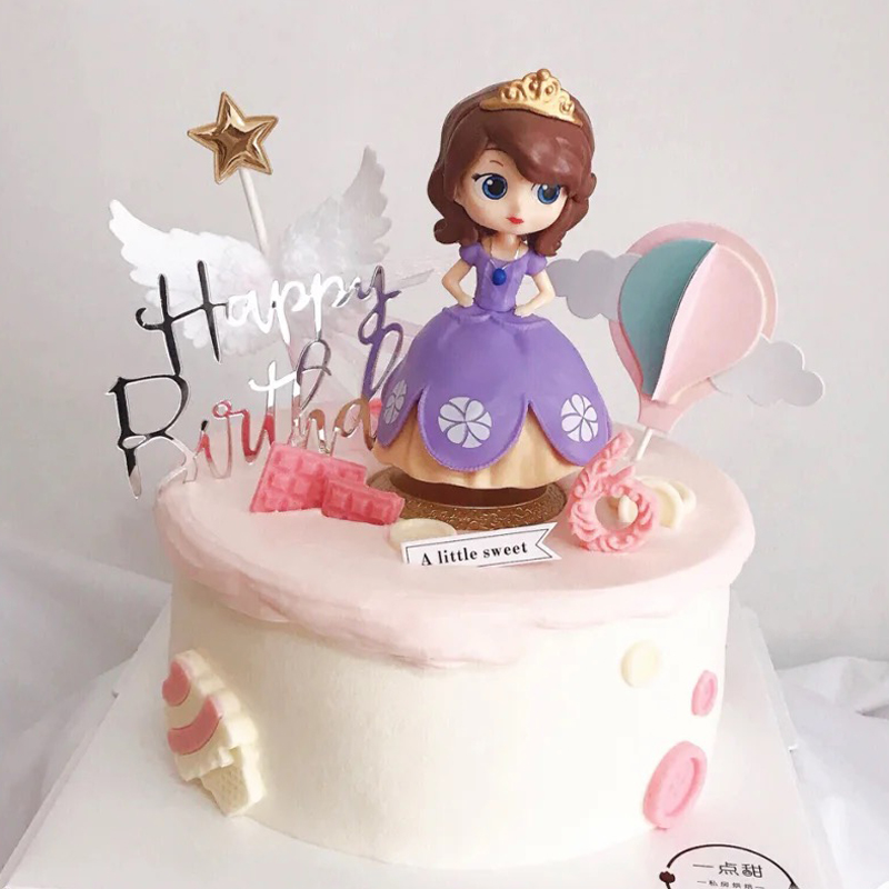 紫色公主公仔娃娃儿童卡通摆件送女孩人偶手办生日蛋糕装饰摆件