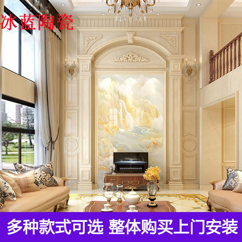 微晶石客厅电视背景墙瓷砖大理石欧式复试影视墙护墙板别墅罗马柱