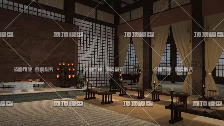 3dmax模型学堂私塾学院书院书简竹简油灯汉代书法书案香炉秦代
