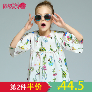 童装女童印花中袖衬衫2017春新款儿童中大童女孩上衣衬衣3965儿童衬衫