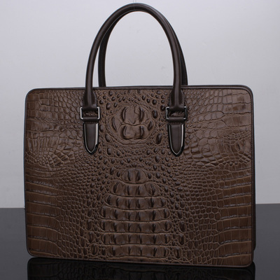 名牌商务男士手提包横款鳄鱼纹真皮男包带密码