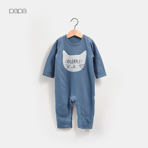 papa爬爬 春款宝宝多色印花卫衣布连体衣 婴儿哈衣爬服0-3岁爬服