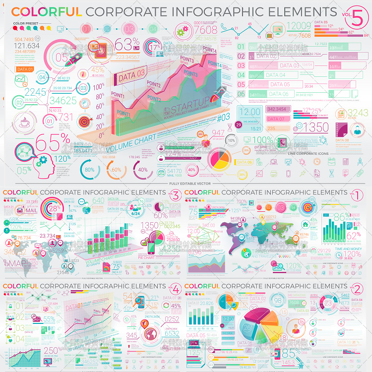 公司企业信息图表规划可视化数据分析图形ui界面元素矢量设计素材