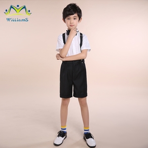 六一儿童演出服白色钢琴表演服装新款男孩毕业短袖合唱小礼服套装儿童演出服